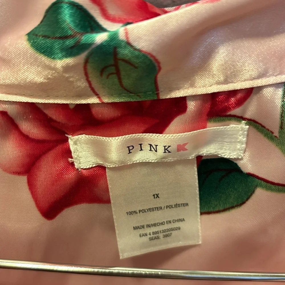 Pink Floral 2 Piece Satin Pajamas Loungewear Sleepwear Women’s Plus Size 1X NWT - Picture 4 of 11